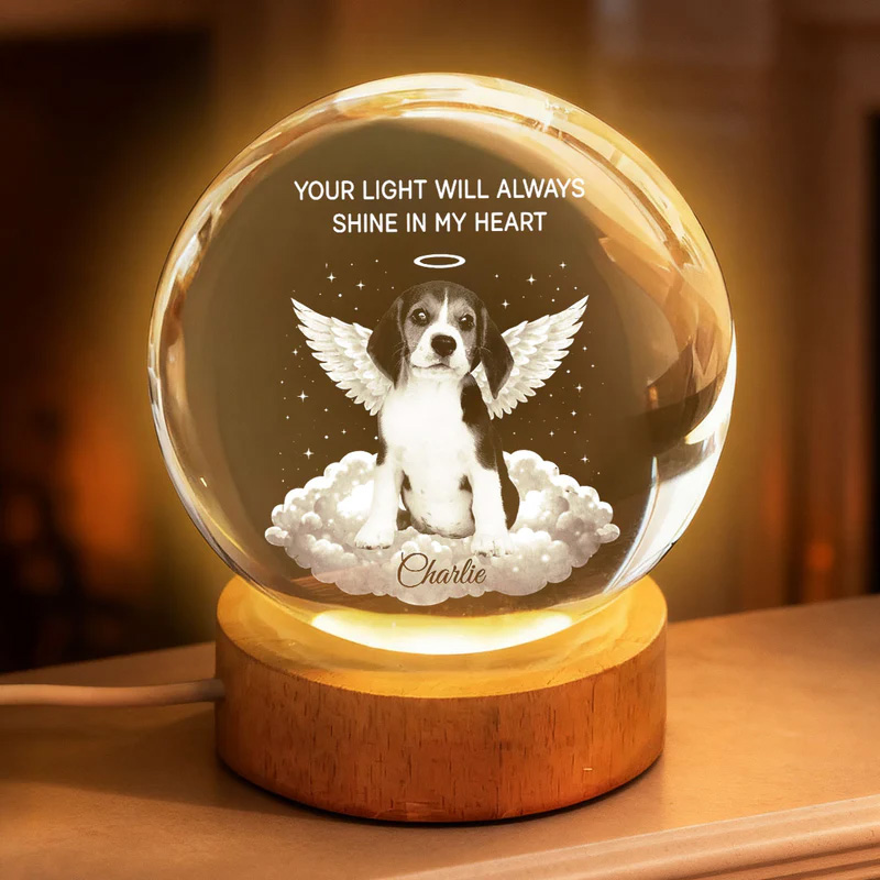 Personalized Your Light Will Always Shine in My Heart Pet Memorial  Crystal Ball LED Night Light Heartfelt Remembrance Keepsake