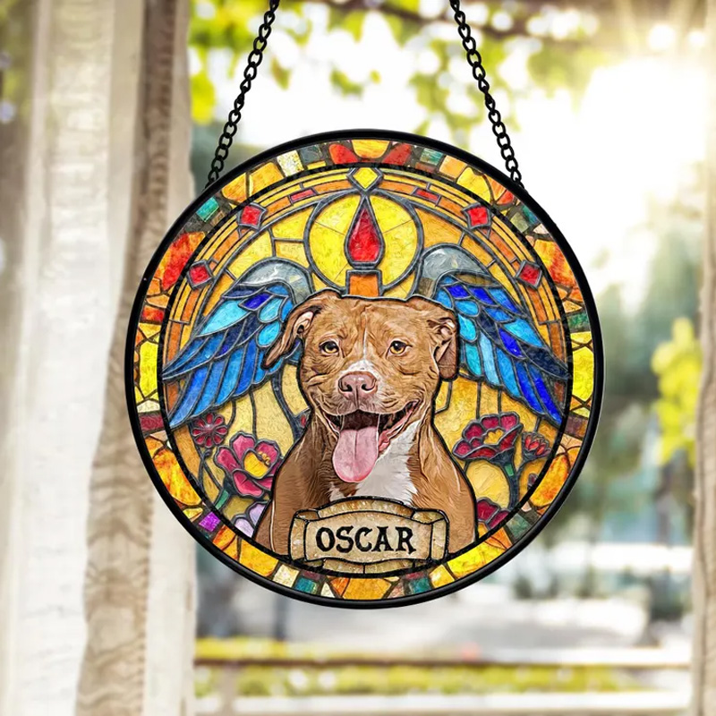 Personalized Dog Portrait Stained Glass Suncatcher Custom Pet Memorial Stained Glass Photo Suncatcher Dog Loss Keepsake Pet Loss Gift