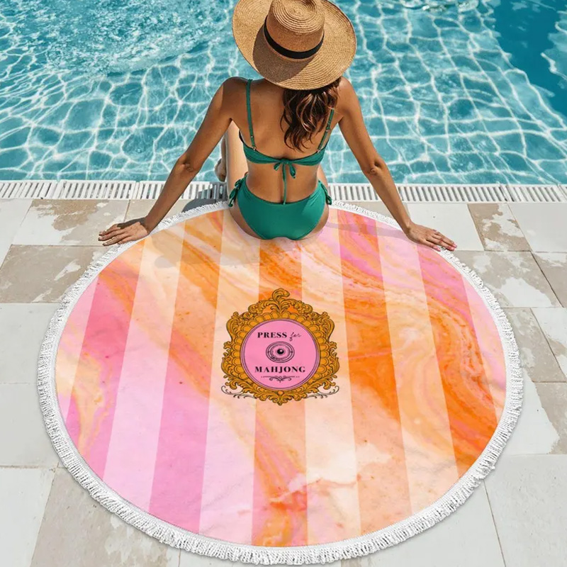 Press for Mahjong Round Beach Towel Mahjong Travel Mat Mahjong Beach Blanket Mahjong Lover Gift Mahjong Girls Trip Towel