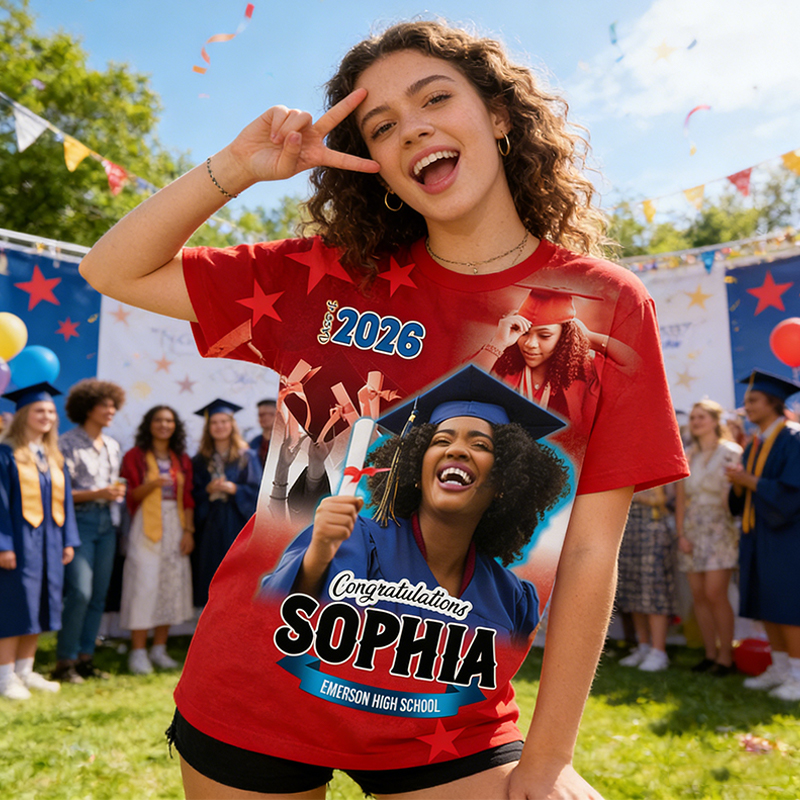 Personalized Senior Class 2026 Shirt Custom Graduate Photo and Name Over Print Celebration Keepsake Tee
