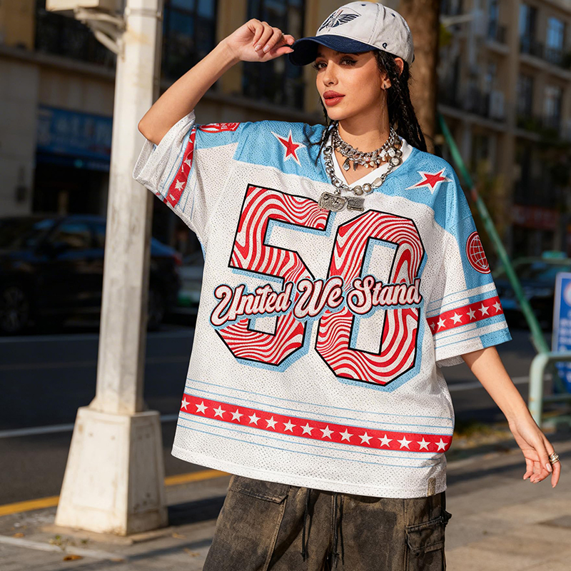 Personalized United We Stand Mesh Football Jersey Patriotic Wavy Stripe Sportswear