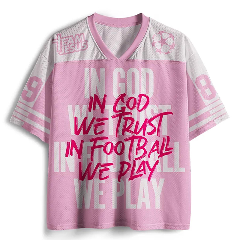 Personalized In God We Trust In Football We Play Mesh Football Jersey Custom Number Team Jesus Christian Sportswear