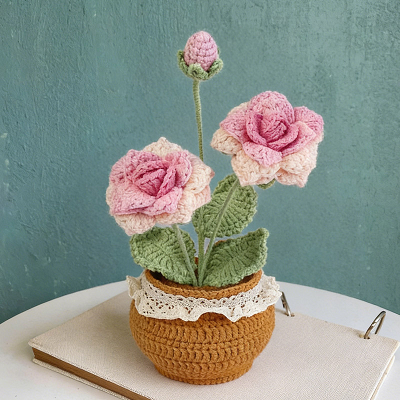 Mothers Day Gift Handmade Knitted Flower Pot Crochet Tulip Plant Gift for Mom Grandma Mother's Day Gifts
