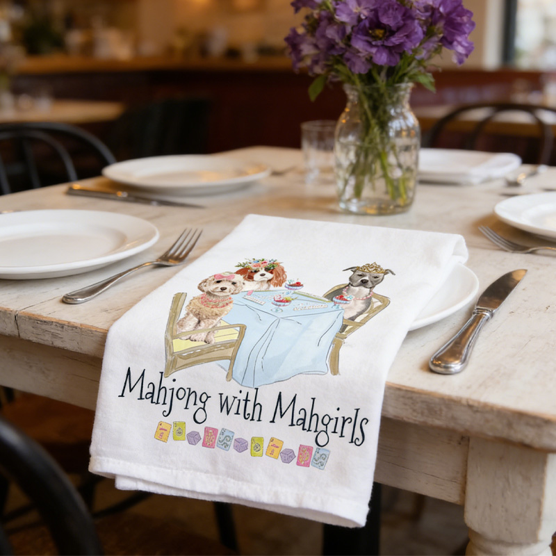 Mahjong with Mahgirls Dog Tea Towel Mahjong Lovers Gifts for Her