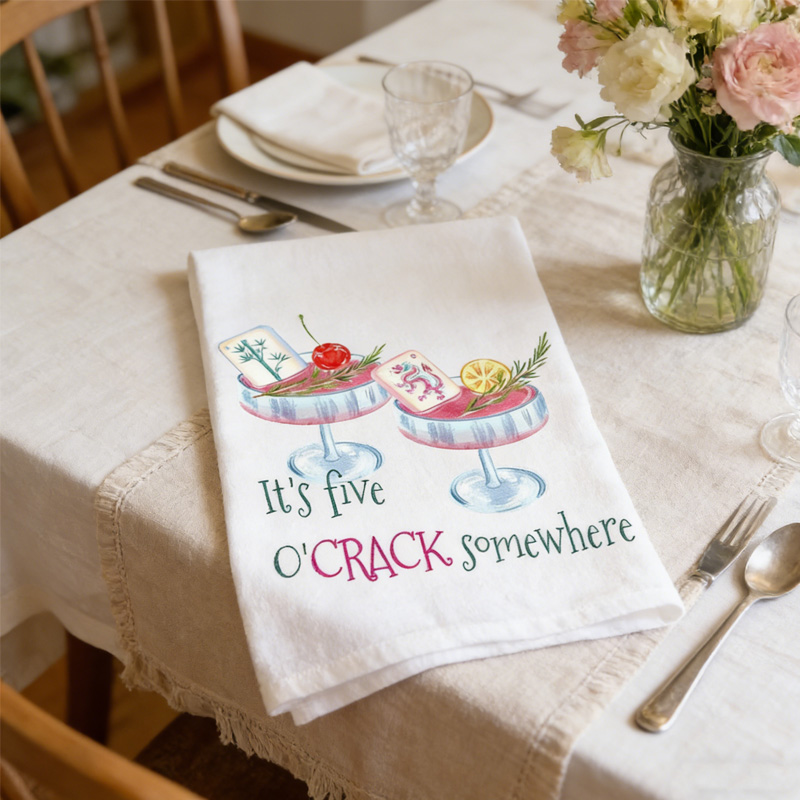 Mahjong It's Five O'Crack Somewhere Tea Towel Mahjong Lovers Gifts for Her