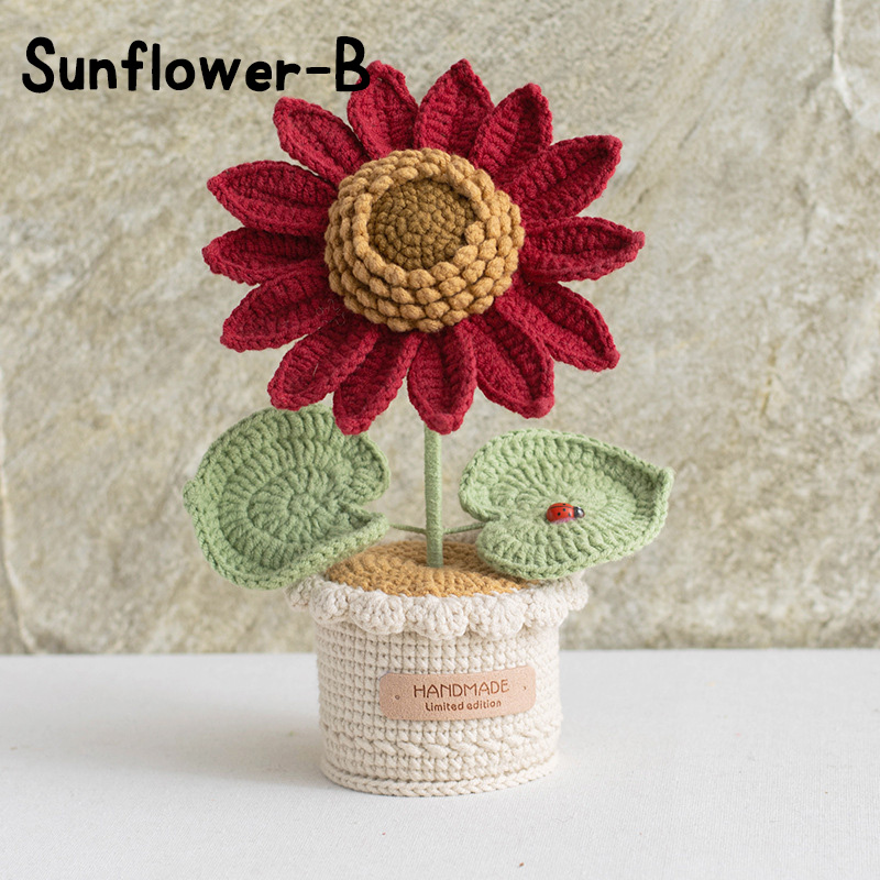 Handmade Crochet Sunflower Rose Lily Flower Pot Mother S Day Birthday Graduation Decor Cute Gift for Her Kid Girlfriend Friend Mom Grandma