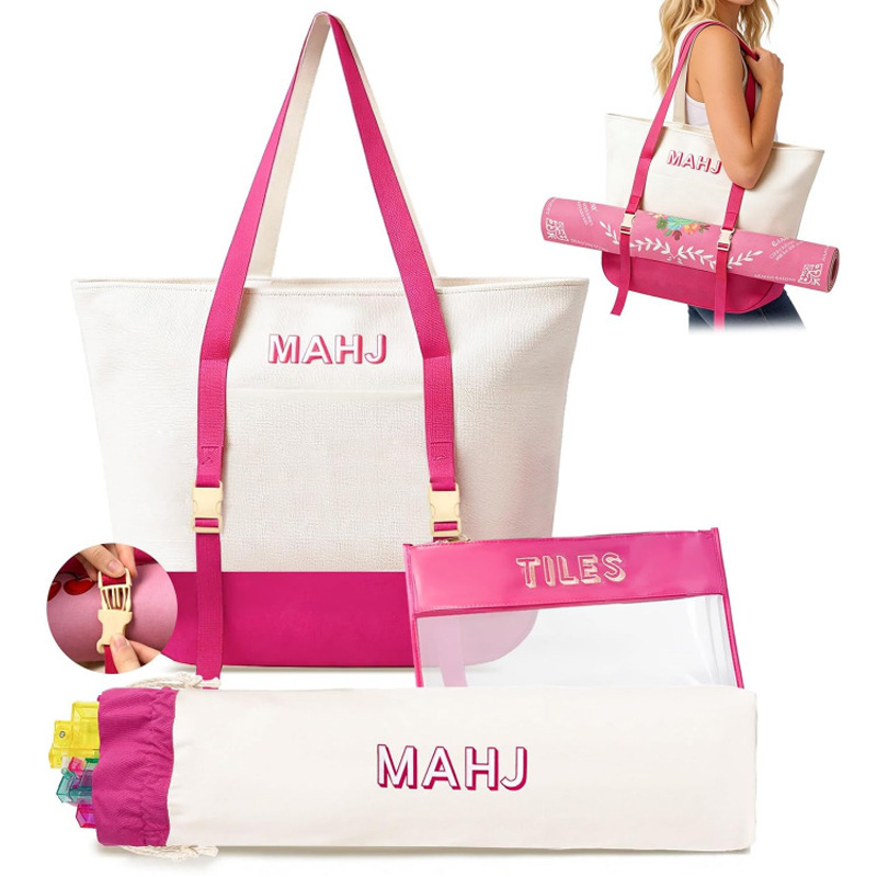 3 Pcs Empty Mahjong Tile Bags with Zipper Set Mahjong Canvas Carrying Tote PVC Bag Nylon Pouch for Women Mahjong Lover Gifts