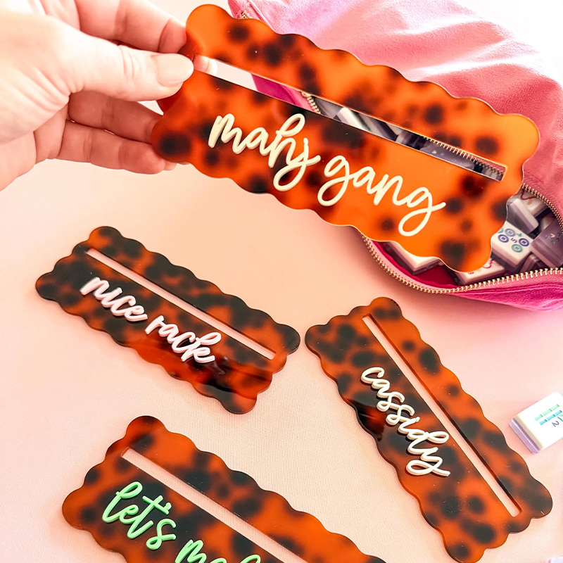 Personalized Tortoise Shell Mahjong Line Finder Scalloped Tortoise Shell Mahjong Line Reader Gifts for Mahjong Lovers