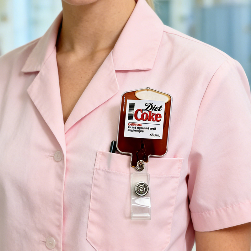 Personalized Diet Coke IV Bag Badge Reel Do Not Approach Until Bag Is Empty Badge Reel Medical ID Holder for Nurses