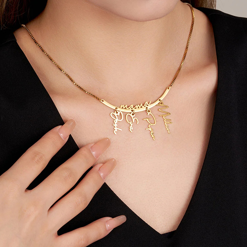 Personalized Names Hanging Family Necklace with 1-7 Names Pendants Birthday Mother's Day Gift for Mother Grandmother