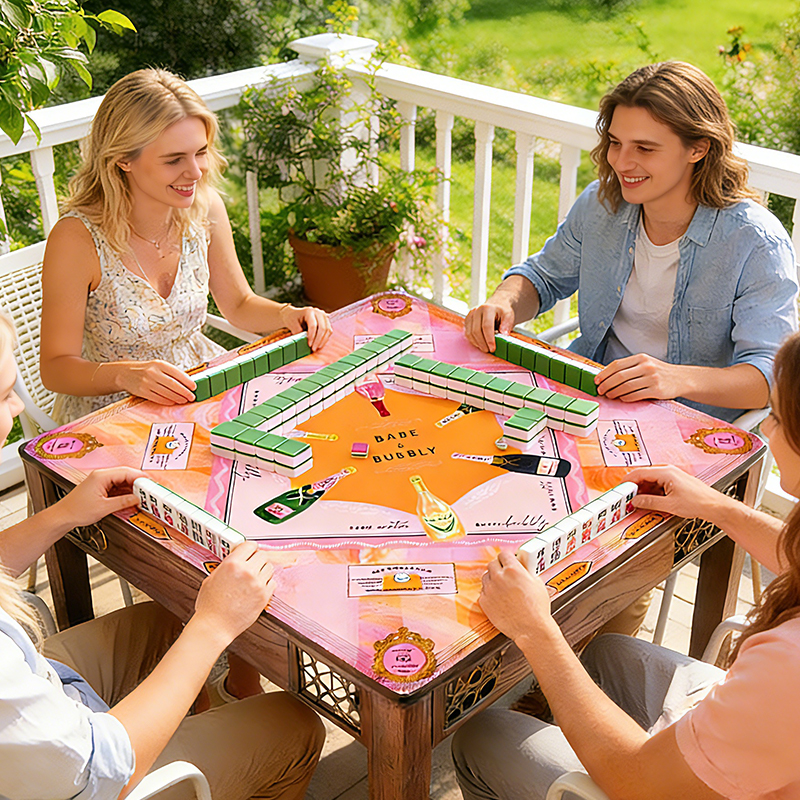 Personalized Pink Marble Mahjong Table Mat Babe and Bubbly  Champagne Party Mahjong Mat Bridal Party Mahjong Table Mat for American Mahjong Lovers