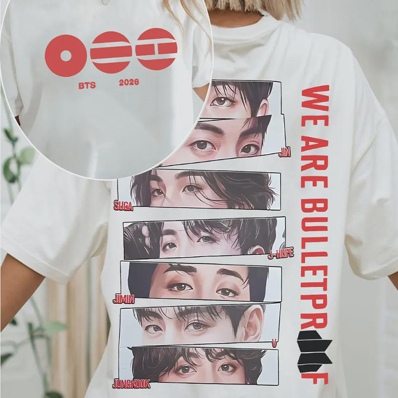 Personalized BTS We Are Bulletproof Tour 2026 T-Shirt Member Eyes Art K-Pop Tee for ARMY