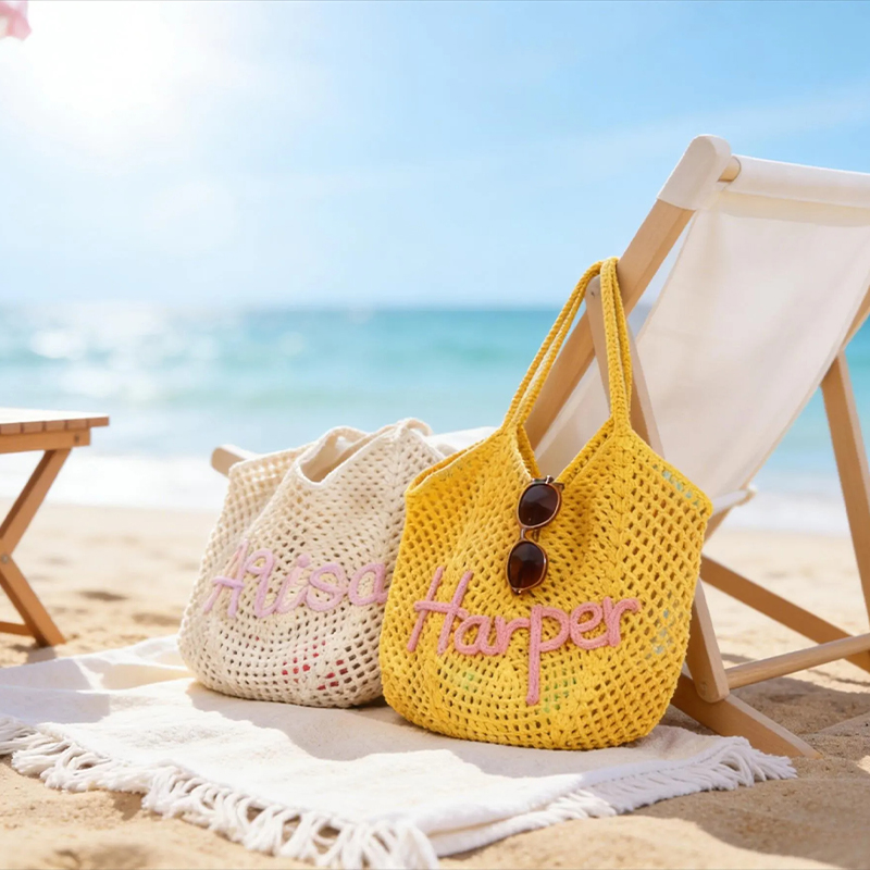 Personalized Beach Tote Bags Bridesmaid Gift Bag Crochet Beach Totes Bachelorette Party Gift Bags Wedding Party Gifts Mother's Day Gift