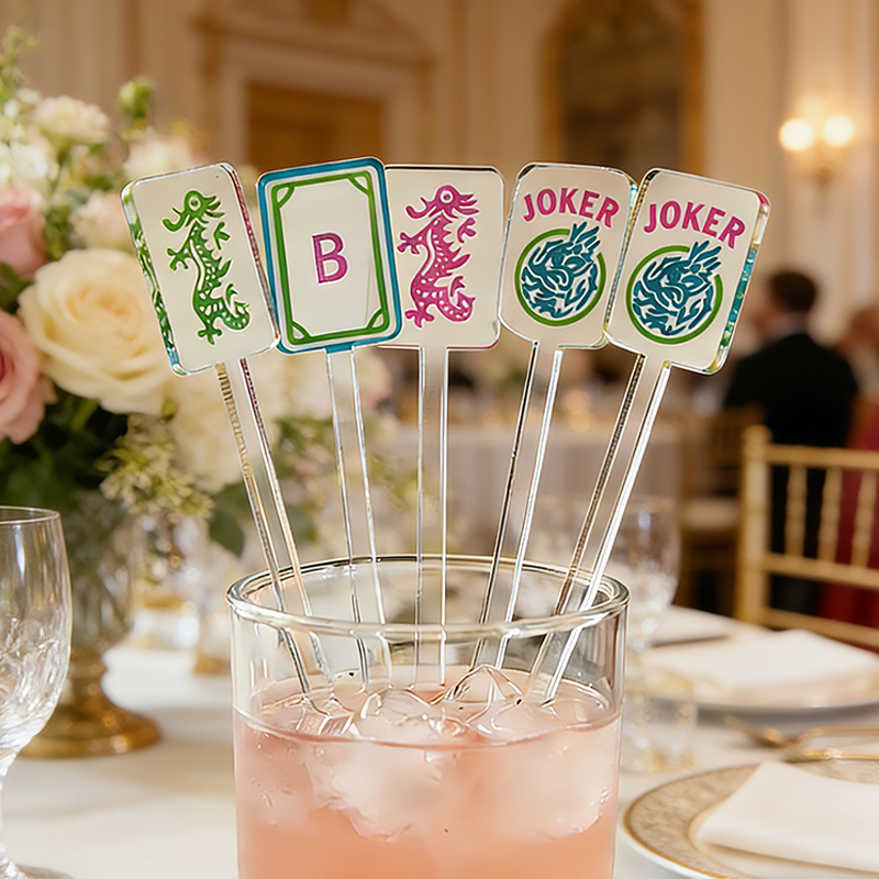 Personalized Mahjong Tile Acrylic Stir Sticks Dragon Joker Mahjong Cocktail Stirrers Hostess Gift