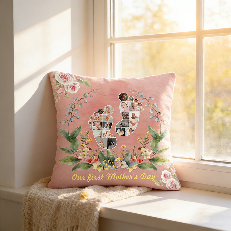 Personalized New Mom Birth Flower Pillow with Baby Photos Happy 1st Mother's Day Throw Pillow Mothers Day Gift For Mom