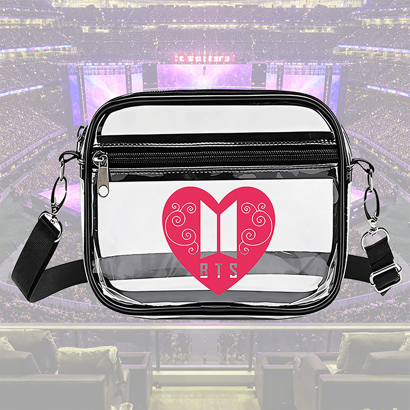 Personalized BTS Clear Crossbody Bag Custom K-Pop Concert Transparent Stadium Bag Bangtan Army Bag for Women Girls Fans Concert Gift