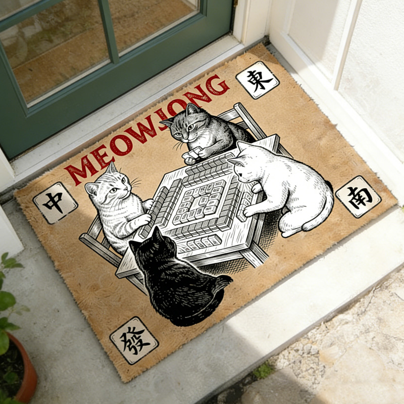 Meowjong Cat Mahjong Doormat Mahj House Decor Mahjong Outdoor Mat Housewarming Gift Mahjong Lover Player Gamer Gift Gift for Cat Lovers
