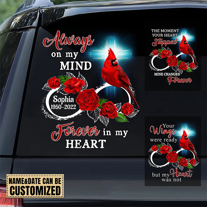 Personalized Family Loss Cardinal Rose Infinite Love Decal Memorial Gift Loss of Loved One Car Decal