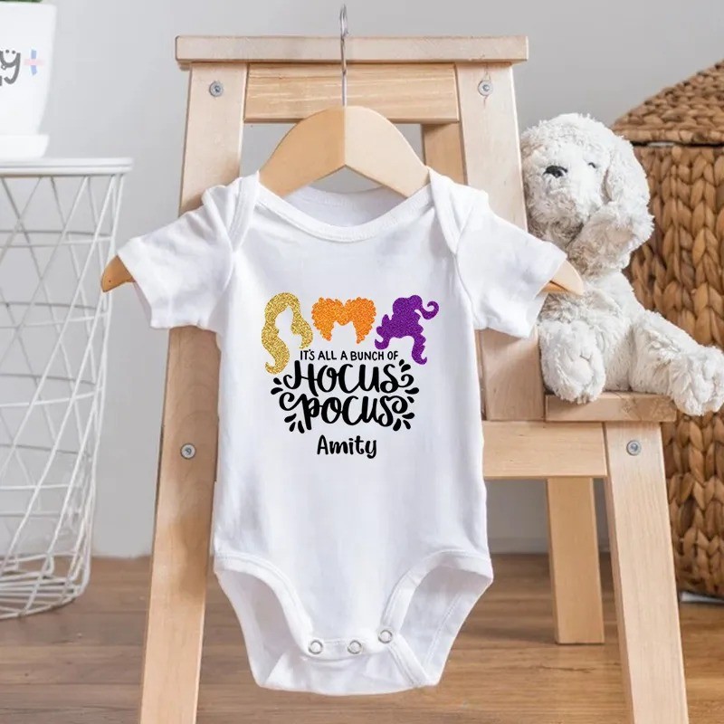 Personalized It's Bunch of Hocus Pocus Baby Onesie Funny Halloween Baby Girl Gift