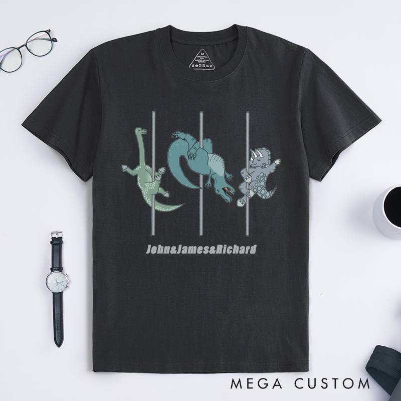 Personalized Dinosaur Pole Dancing T-Shirts Fun Dancing Custom Name Unisex Gift for Adults Unique Cute Present