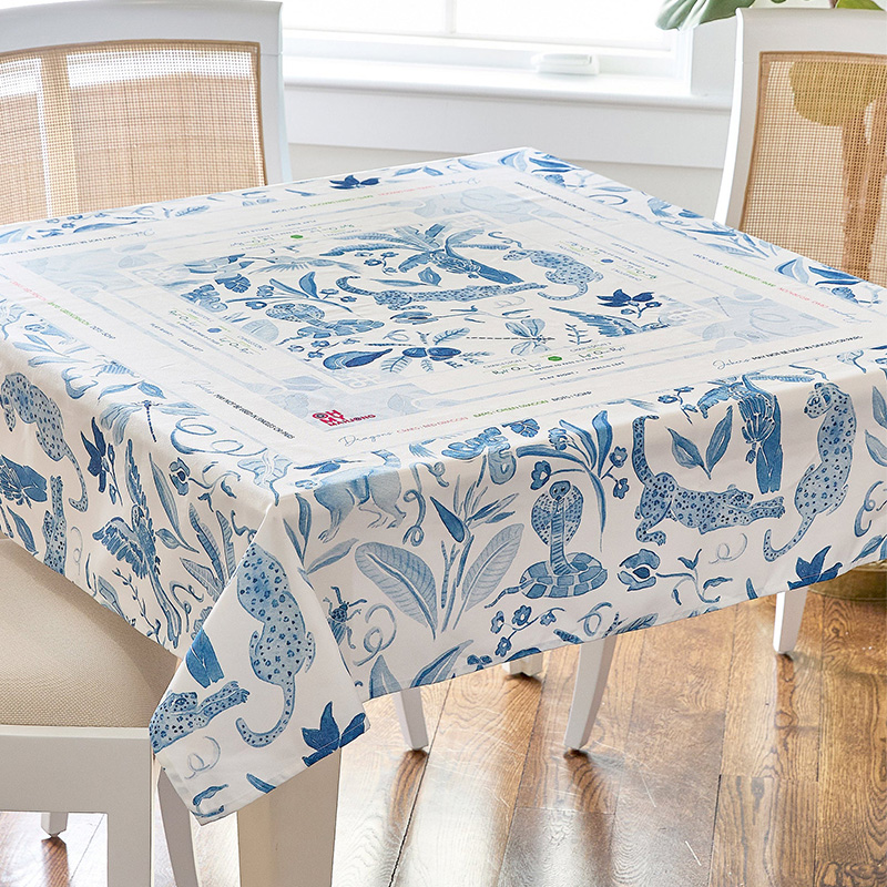 Blue Instructional Mahjong Tablecloth 55" x 55" Polyester Square Instructional Design for Family Game Night Party Favor Supplies