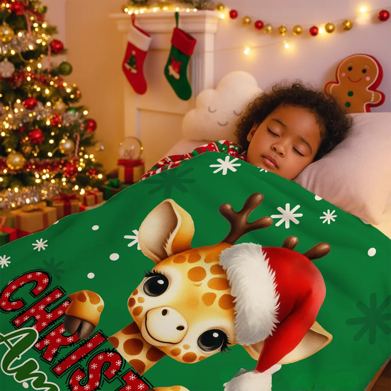 Personalized Santa Hat Deer Dream Horse Cute Animal Soft Throw Blanket with Name Christmas Gift