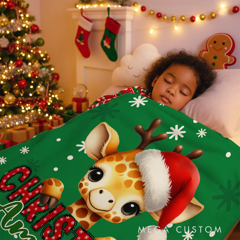 Personalized Santa Hat Deer Fantasy Unicorn Cute Animal Soft Throw Blanket with Name Christmas Gift