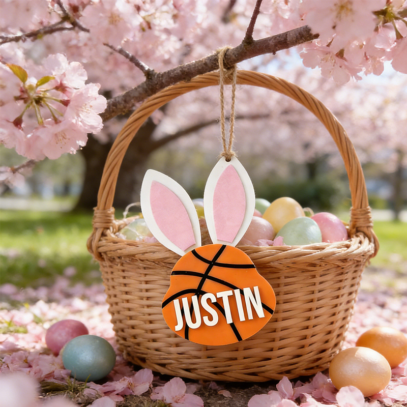 Personalized Basketball Easter Basket Tag Custom Name Bunny Label Gift for Kids on Easter Day