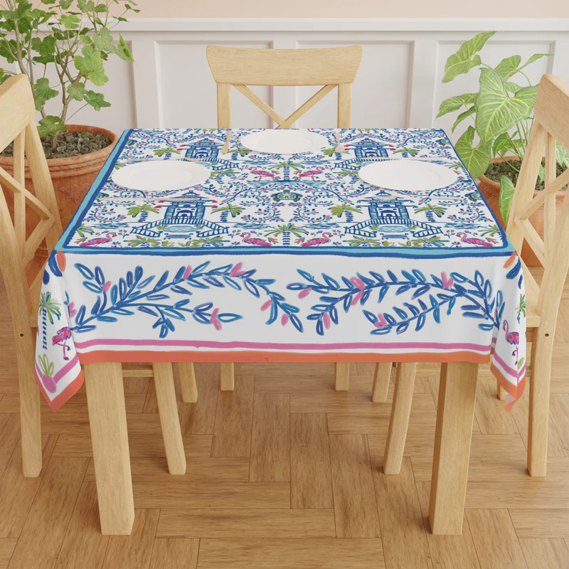 Colorful Chinoiserie Square Tablecloth 55" x 55" Polyester Square Instructional Design for Family Game Night Party Favor Supplies
