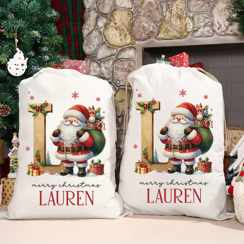 Personalized Santa Claus Christmas Gift Bags Custom Santa Design Christmas Bag Christmas Present Bag Holiday Gift Bags for Kids