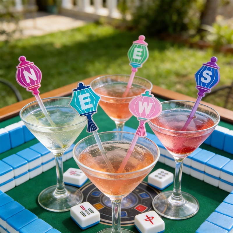 4PCS Mahjong Tile Acrylic Stir Sticks Wind Lanterns Cocktail Stirs Hostess Gift Mahjong Lovers Gifts