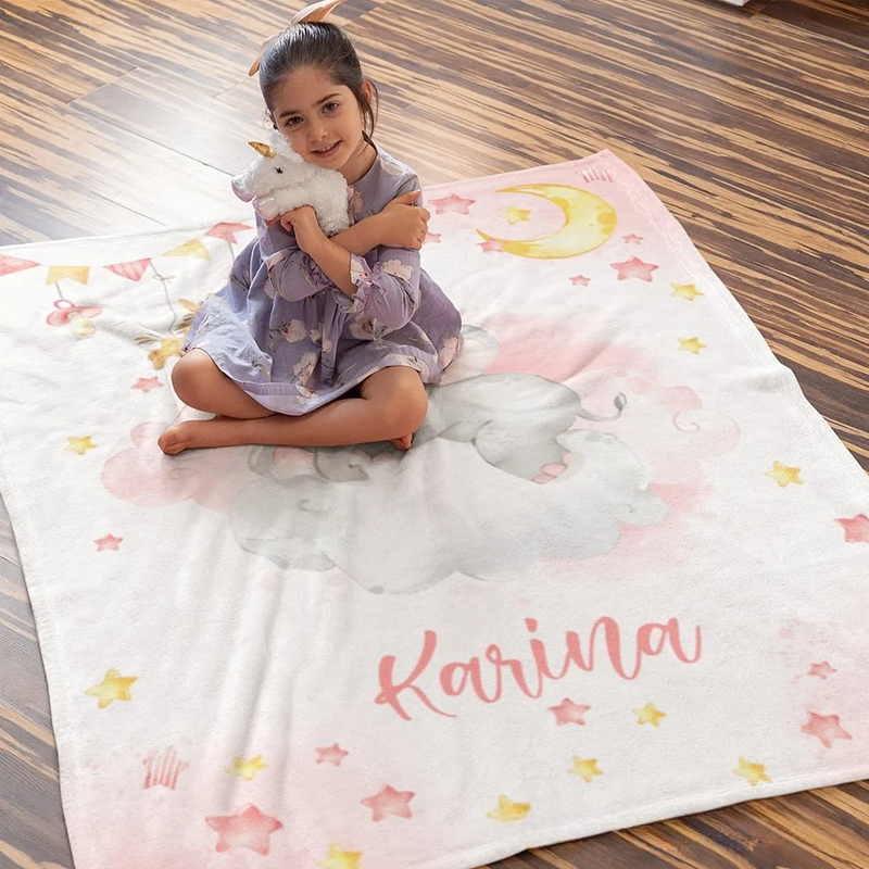 Personalized Baby Elephant Blanket Sweet Dream Name Sofa Blanket Home Nursery Decoration Birthday Baby Shower Newborn Gift for Kid Baby
