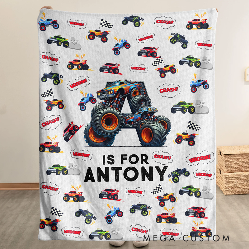 Monster Truck, Unicorn, Astronaut Letter - Personalized Blanket