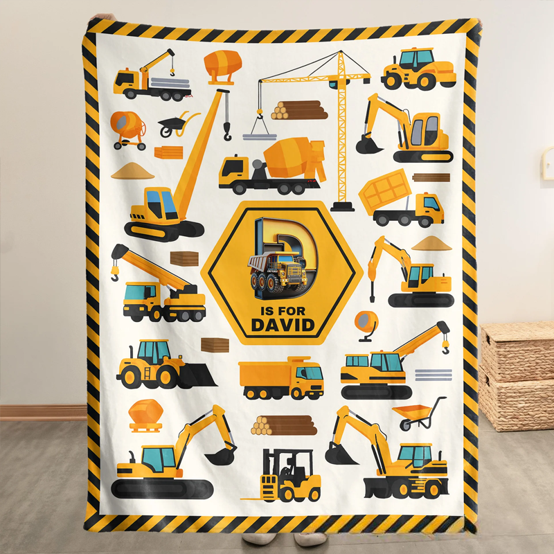 Personalized Construction Vehicles Truck Dream Horse Letter Blanket