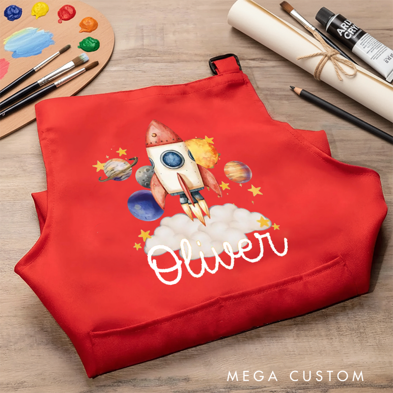 Personalized Dream Lands Kids Art Apron Art Party Apron Chef Hat Set with Name Cooking Handcraft Activities Birthday Holiday Gift for Kids