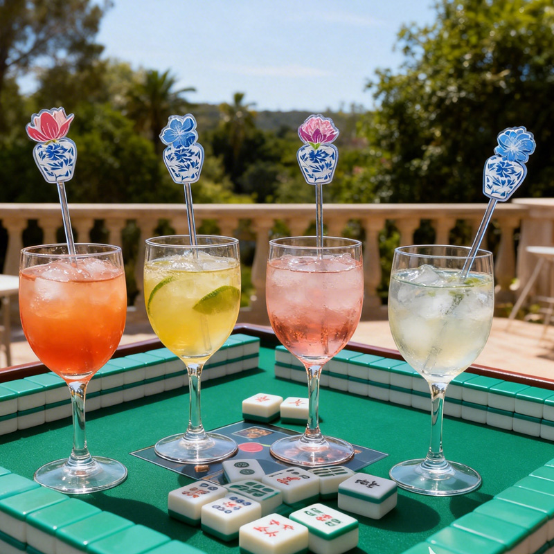 4PCS Mahjong Tile Acrylic Stir Sticks Chinoiserie Jar Cocktail Stirs Hostess Gift Mahjong Lovers Gifts