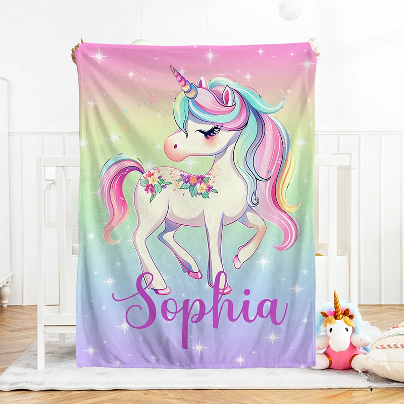Personalized Dream Horse Soft Throw Blanket with Name Nursery Decor Baby Shower Birthday Gift for Newborns Girls