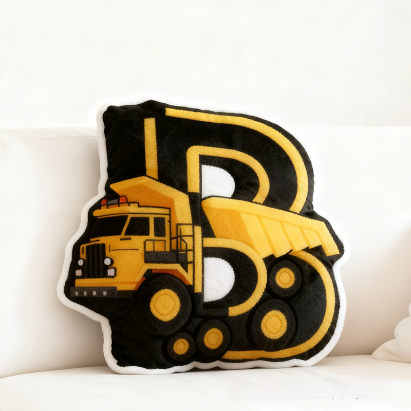 Personalized Letter Shaped Pillows With A Construction Vehicle Pattern Are Suitable For Children's Room Decoration And Play Soft Cartoon Vehicle Throw Pillows Great Gift For Boys For Children