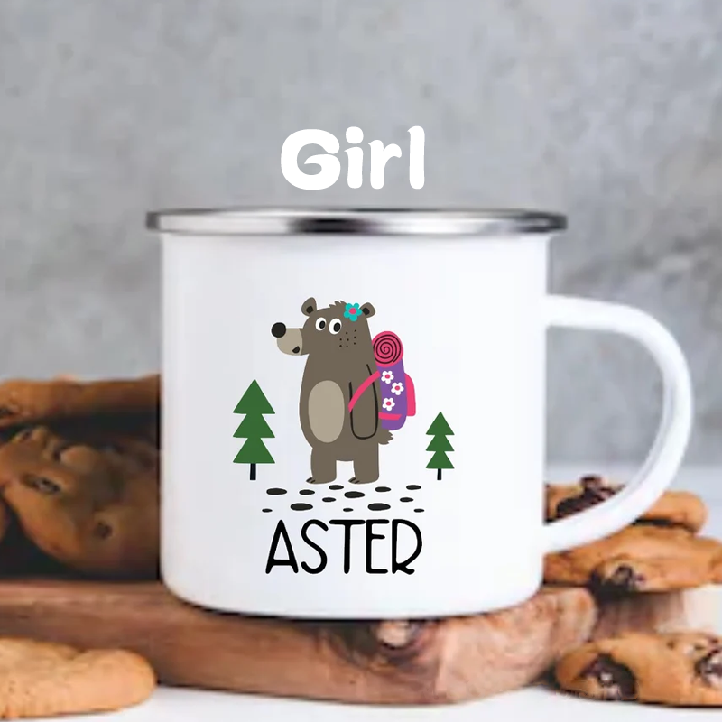 Personalized Kid Camp Hiking Mug Custom Mug Bear Hiking Hot Cocoa Gift for Kid Outdoors Hiking Lovers