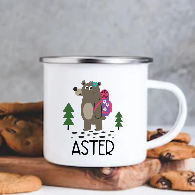 Personalized Kid Camp Hiking Mug Custom Mug Bear Hiking Hot Cocoa Gift for Kid Outdoors Hiking Lovers