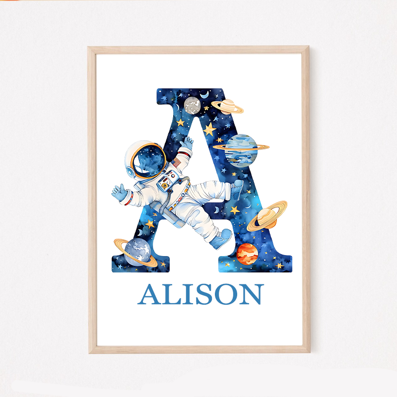 Personalised Watercolor Space Alphabet Wall Art Space Wall Art Alphabet Children's Room Decorations Gift for Kid Space Enthusiasts