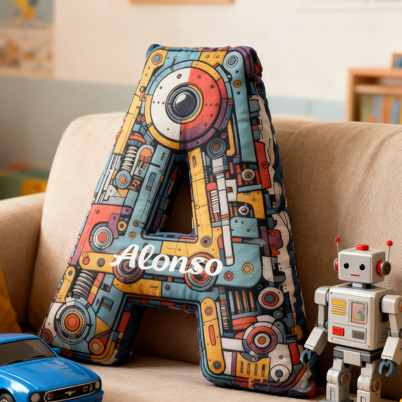 Personalized Robot Alphabet Pillow Robot Pillow Custom Astronomy Lover Pillow Gift for Kid