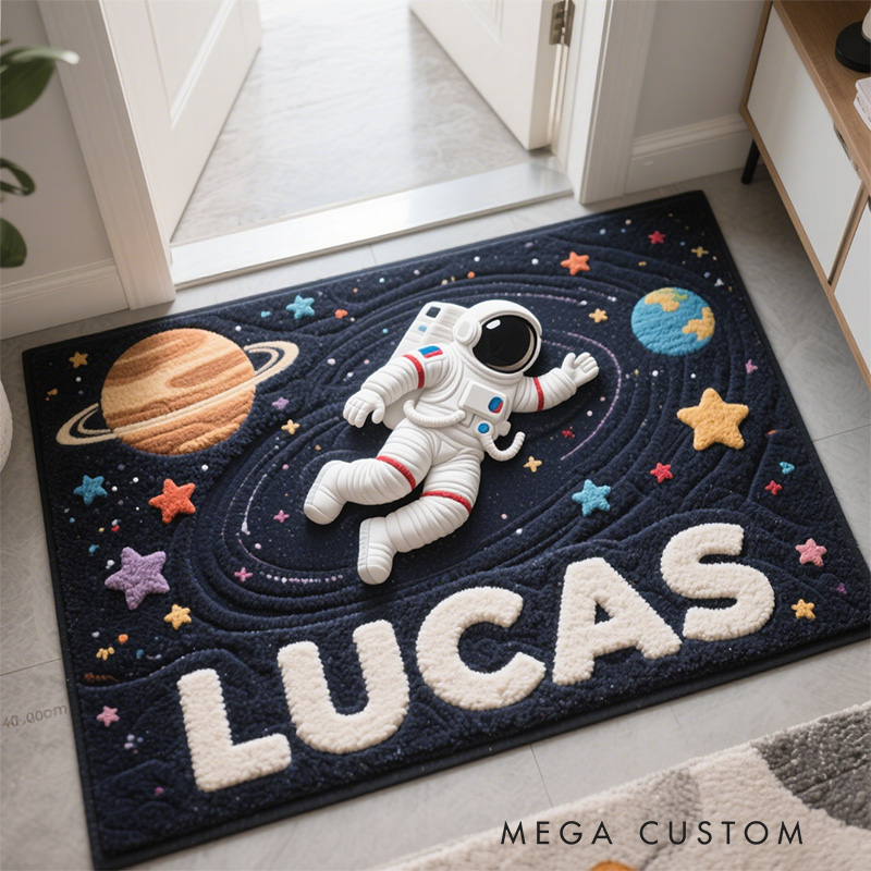 Personalized Cartoon Astronaut with Name Soft Rug Christmas Gift for Kids Rug Birthday Gifts for Kids