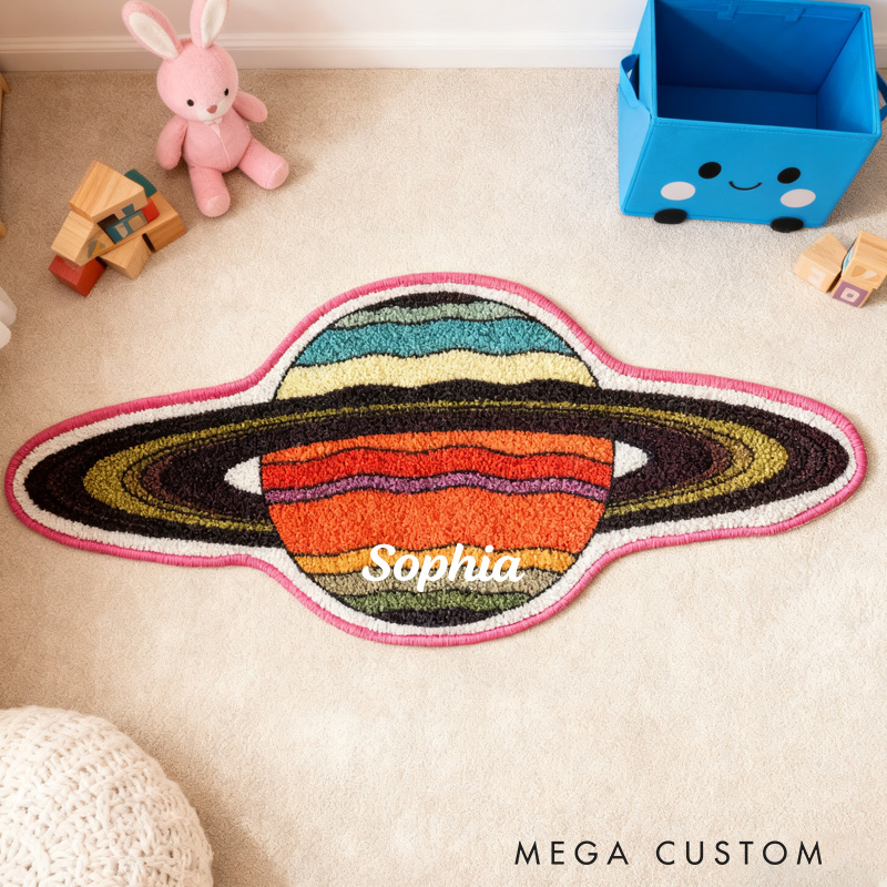 Personalized Saturn Planet Mini Rug Carpet Space Scientist Astronaut Aerospace Doormat Gift for Kid