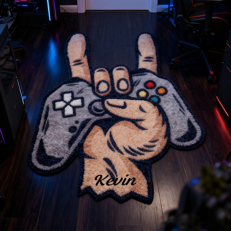 Personalized Gaming Controller Rug Doormat Hand Gesture Gaming Controller Rug Gifts for Game Geek Lover