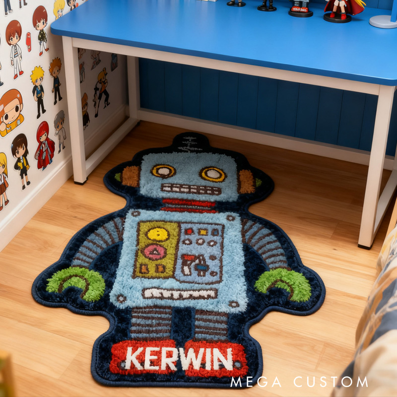 Personalized Robot Graphic Rug Doormat Kids Robotics Rug Doormat Children's Bedroom Playroom Rug Gifts for Kid