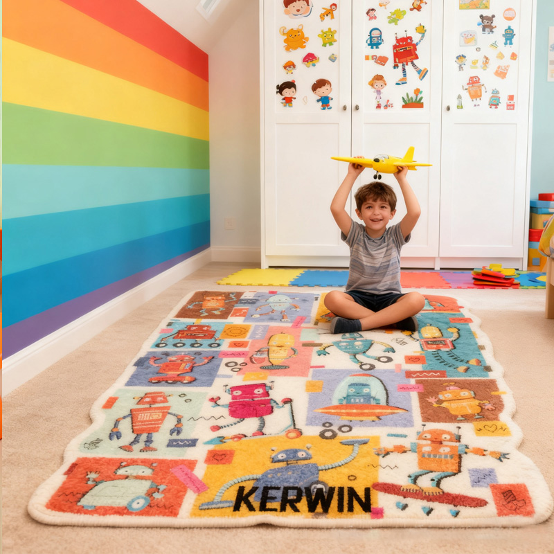 Personalized Custom Robot Themed Rug Kids Robotics Rug Doormat Children's Bedroom Playroom Rug Gifts for Kid