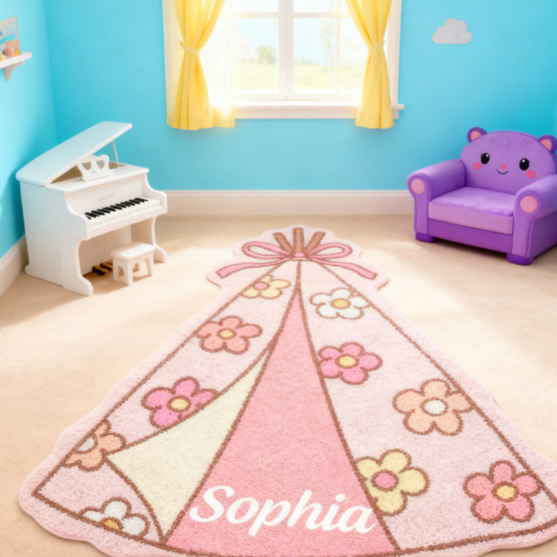Personalized Camping Tent Floral Rug Whimsical Room Accent Kids Camping Rug Doormat Gifts for Kid