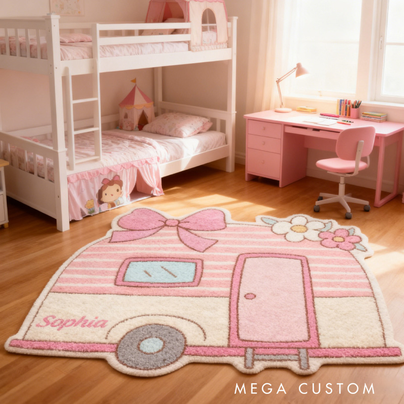 Personalized Camper Rug Custom Kid Camper Rug Doormat Children's Bedroom Rug Gifts for Kid