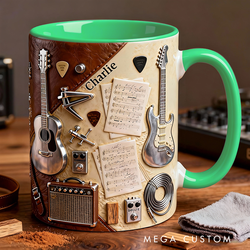 Personalized Name Stereoscopic Guitar Accent Mug Custom Guitar Themed Mug for Music Lovers